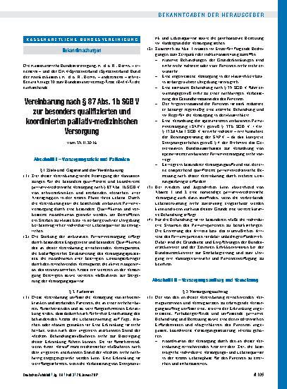 Vorschauseite 1: Vereinbarung nach § 87 Abs. 1b SGB V zur besonders qualifizierten und koordinierten palliativ-medizinischen Versorgung