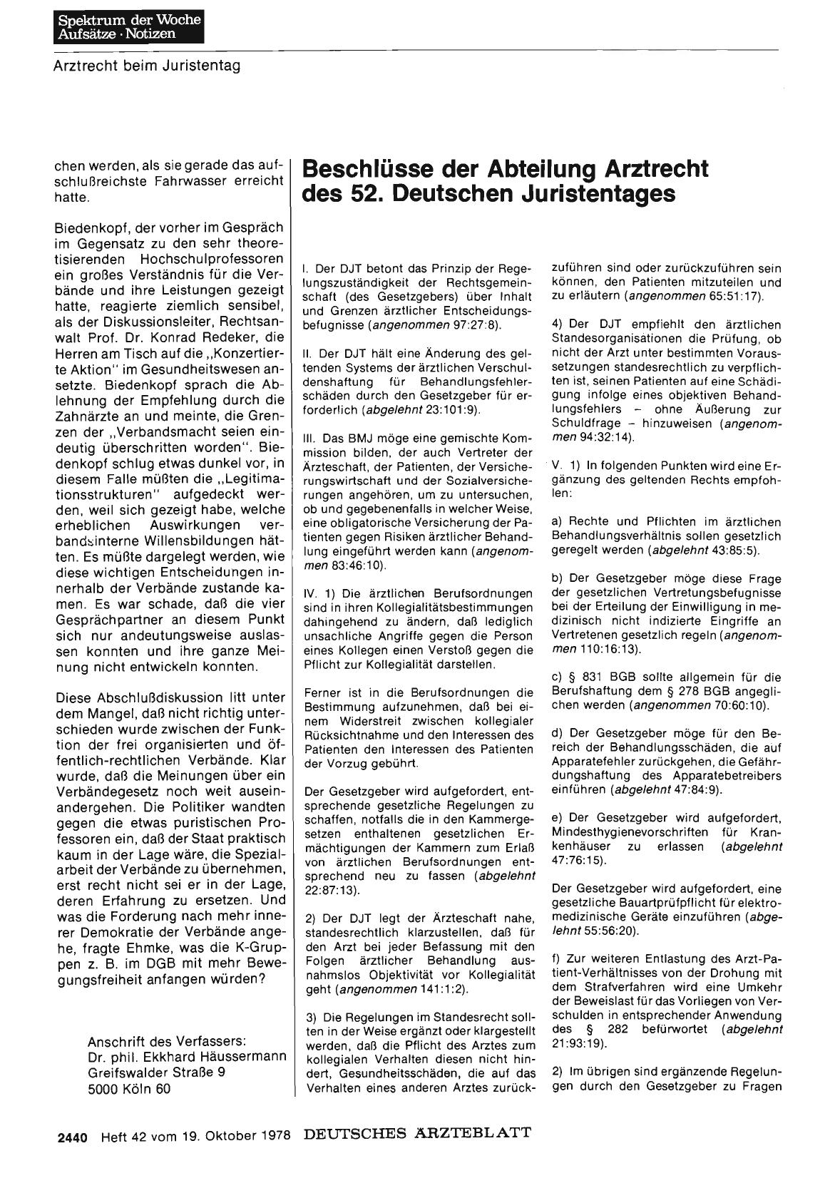 Vorschauseite 1: Beschlüsse der Abteilung Arztrecht des 52. Deutschen Juristentages