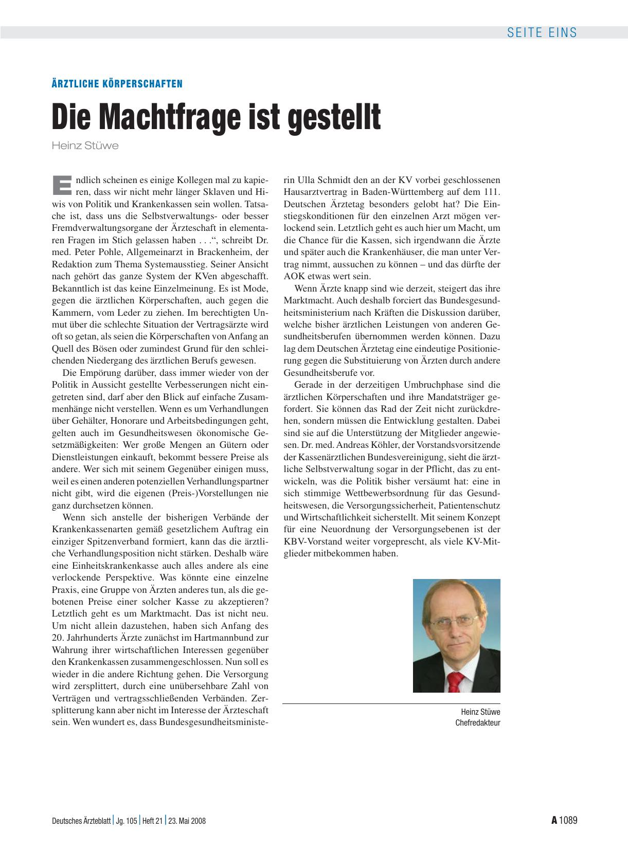 Vorschauseite 1: Ärztliche Körperschaften: Die Machtfrage ist gestellt