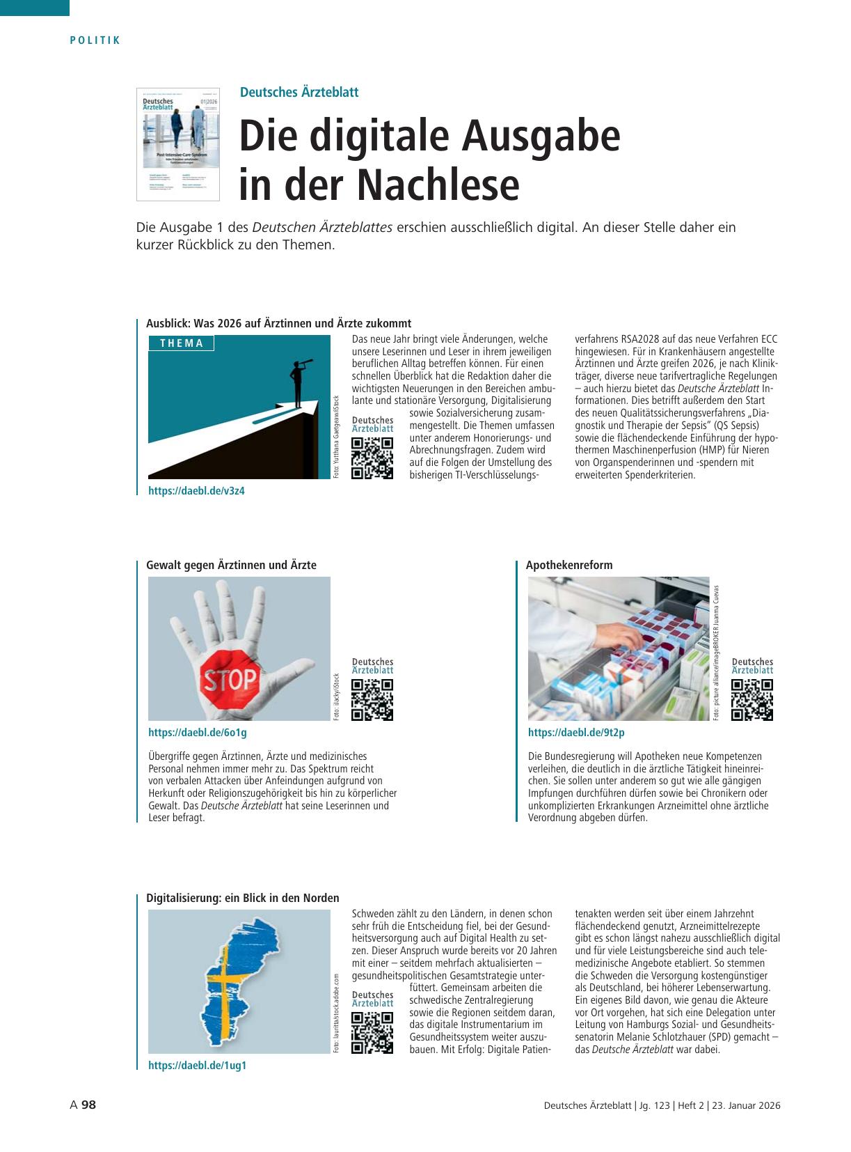 Vorschauseite 1: Deutsches Ärzteblatt: Die digitale Ausgabe in der Nachlese