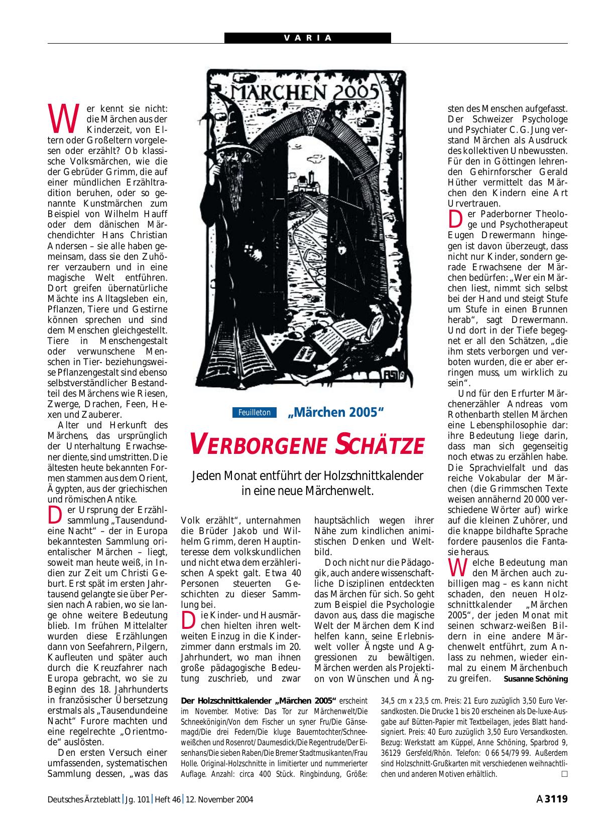 Vorschauseite 1: „Märchen 2005“: Verborgene Schätze