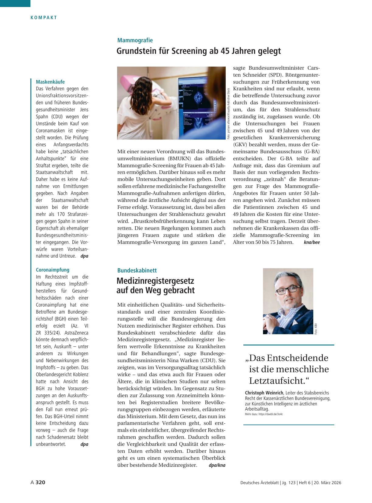 Vorschauseite 1: Mammografie: Grundstein für Screening ab 45 Jahren gelegt