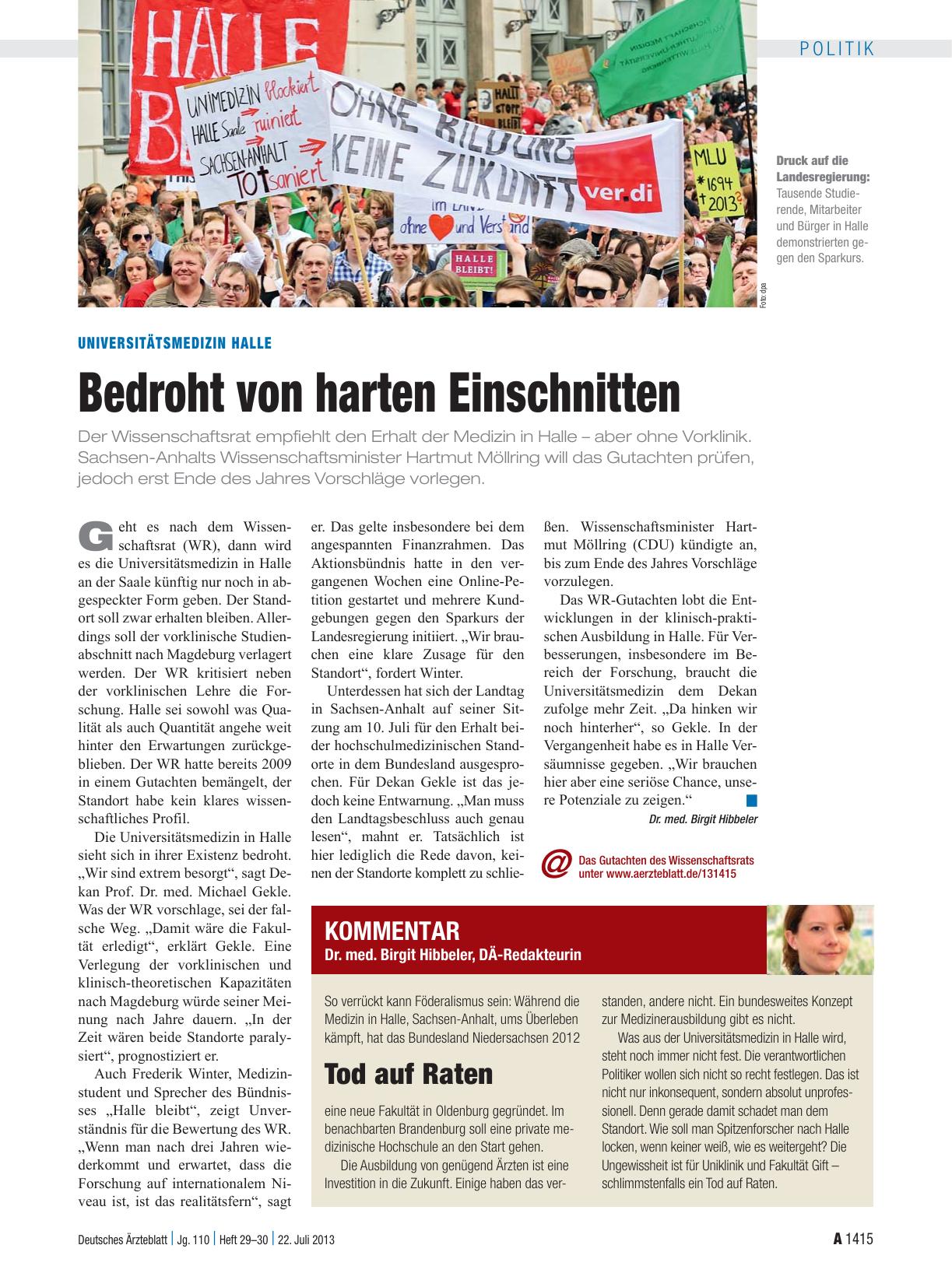 Vorschauseite 1: Universitätsmedizin Halle: Bedroht von harten Einschnitten