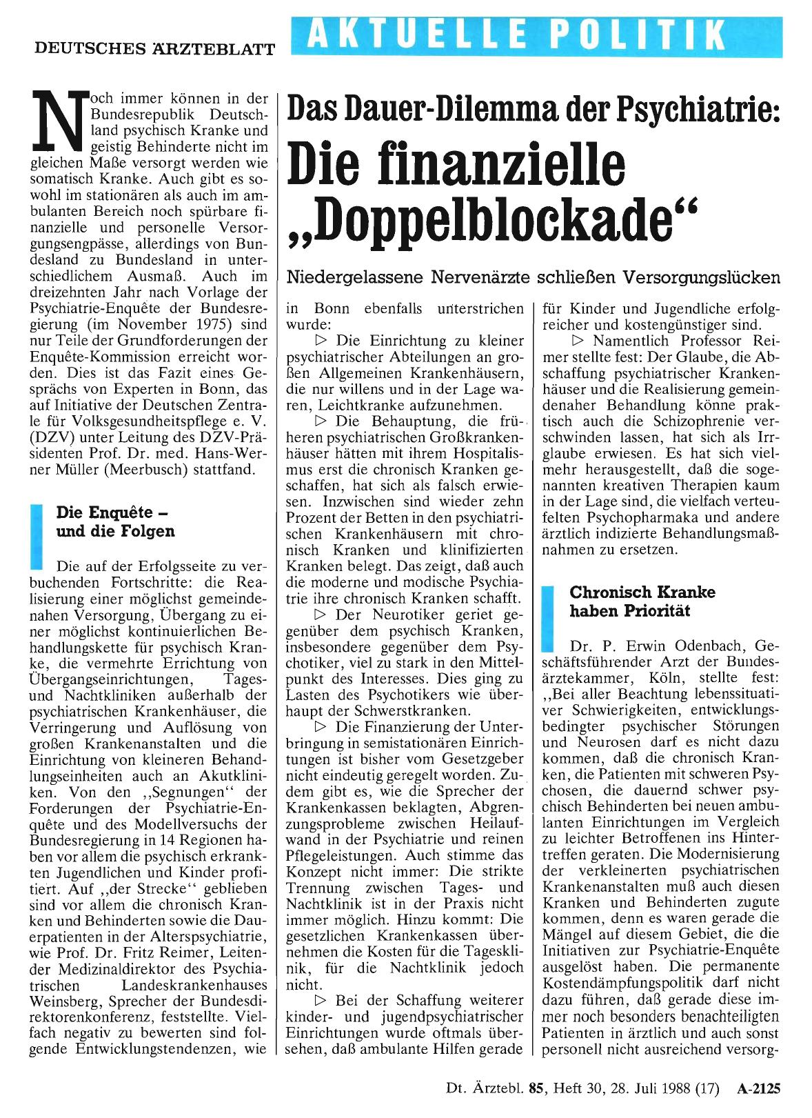 Vorschauseite 1: Das Dauer-Dilemma der Psychiatrie: Die finanzielle „Doppelblockade“