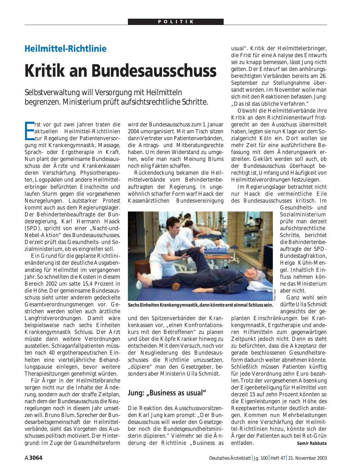 Vorschauseite 1: Heilmittel-Richtlinie: Kritik an Bundesausschuss