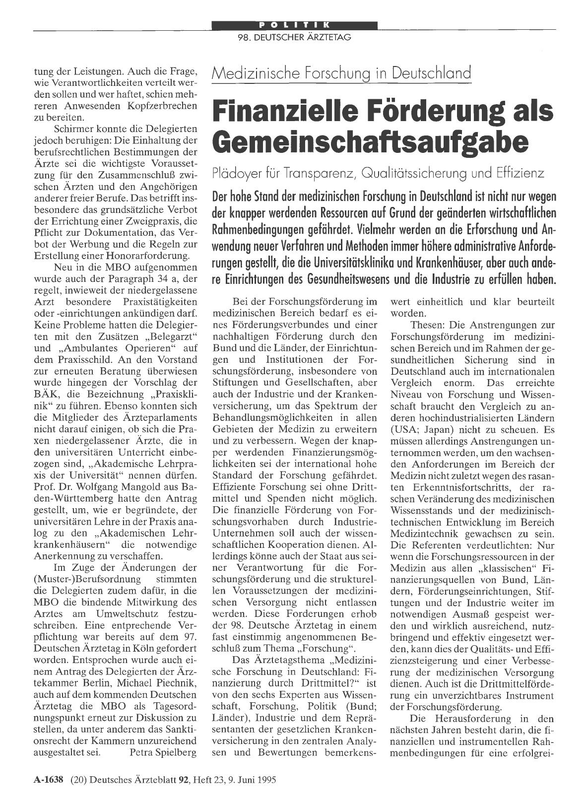 Vorschauseite 1: Medizinische Forschung in Deutschland: Finanzielle Förderung als Gemeinschaftsaufgabe