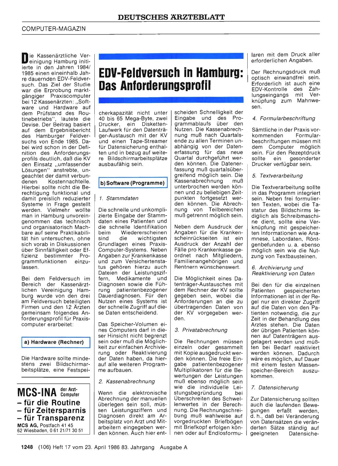Vorschauseite 1: EDV-Feldversuch in Hamburg: Das Anforderungsprofil