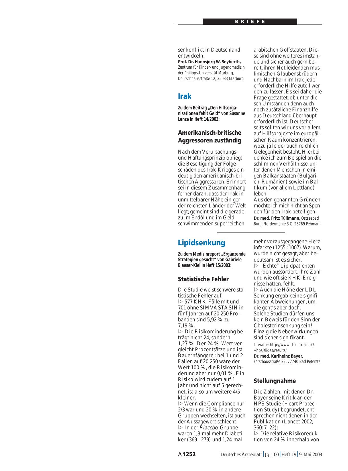 Vorschauseite 1: Lipidsenkung: Stellungnahme