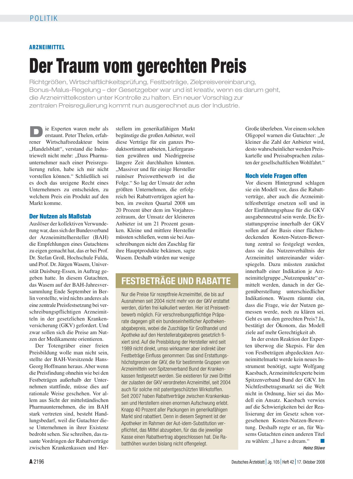 Vorschauseite 1: Arzneimittel: Der Traum vom gerechten Preis