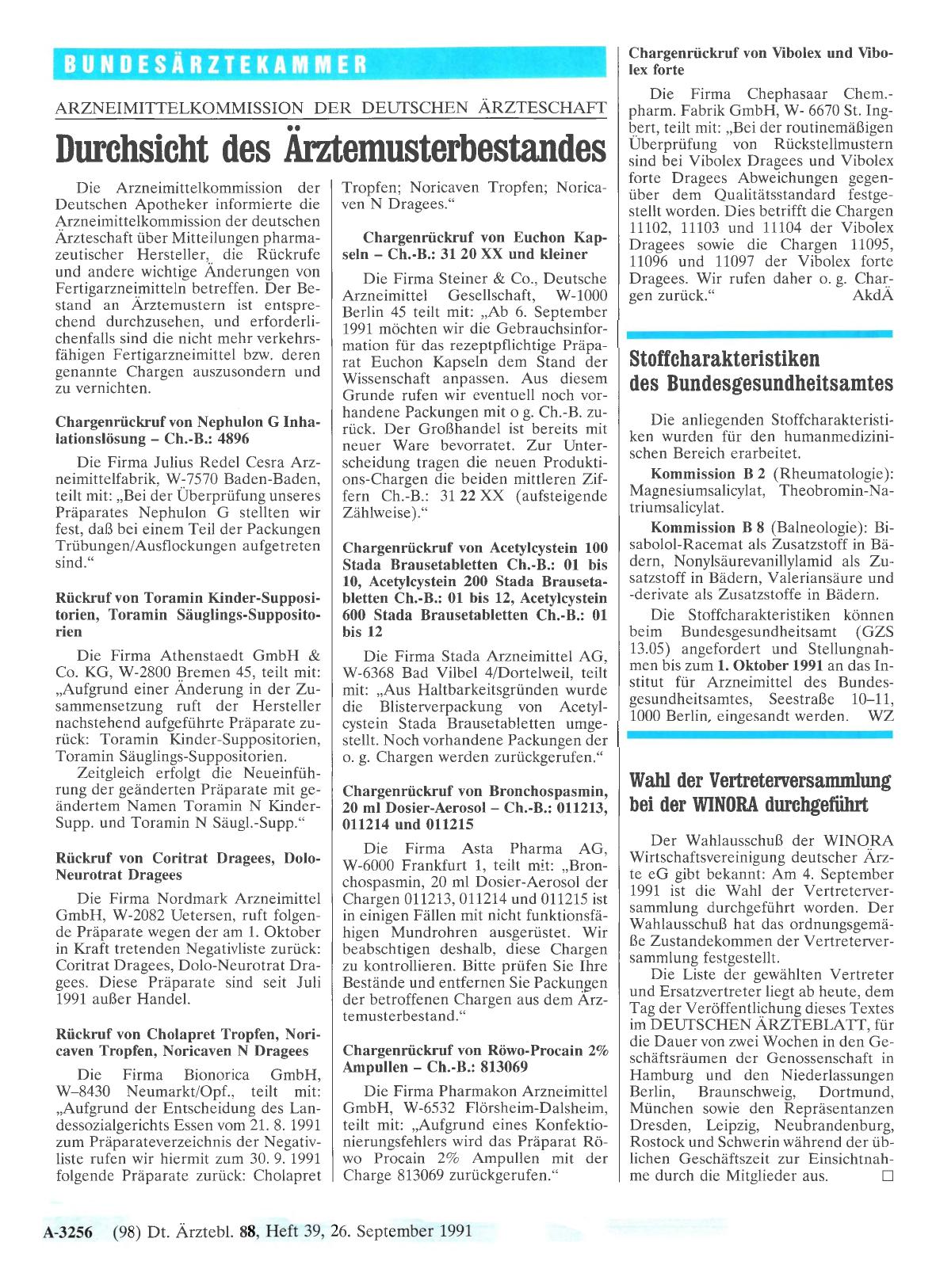 Vorschauseite 1: ARZNEIMITTELKOMMISSION DER DEUTSCHEN ÄRZTESCHAFT: Durchsicht des Ärztemusterbestandes