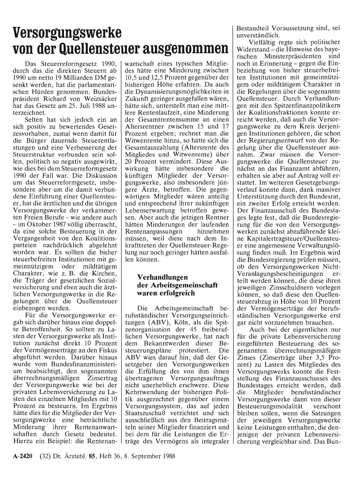 Vorschauseite 1: Versorgungswerke von der Quellensteuer ausgenommen