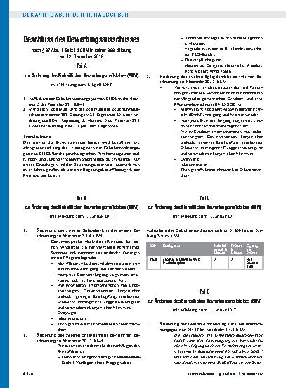 Vorschauseite 1: Beschluss des Bewertungsausschusses nach § 87 Abs. 1 Satz 1 SGB V in seiner 386. Sitzung am 12. Dezember 2016 zur Änderung des Einheitlichen Bewertungsmaßstabes (EBM)