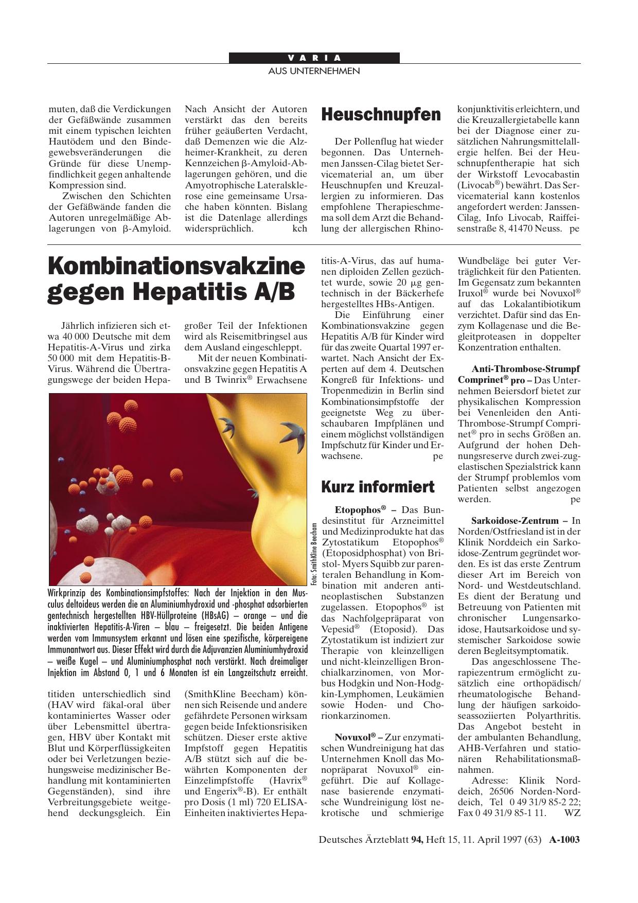Vorschauseite 1: Kombinationsvakzine gegen Hepatitis A/B