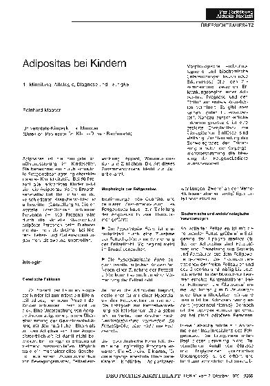 Vorschauseite 1: Adipositas bei Kindern: 1. Mitteilung: Ätiologie, Diagnose und Häufigkeit