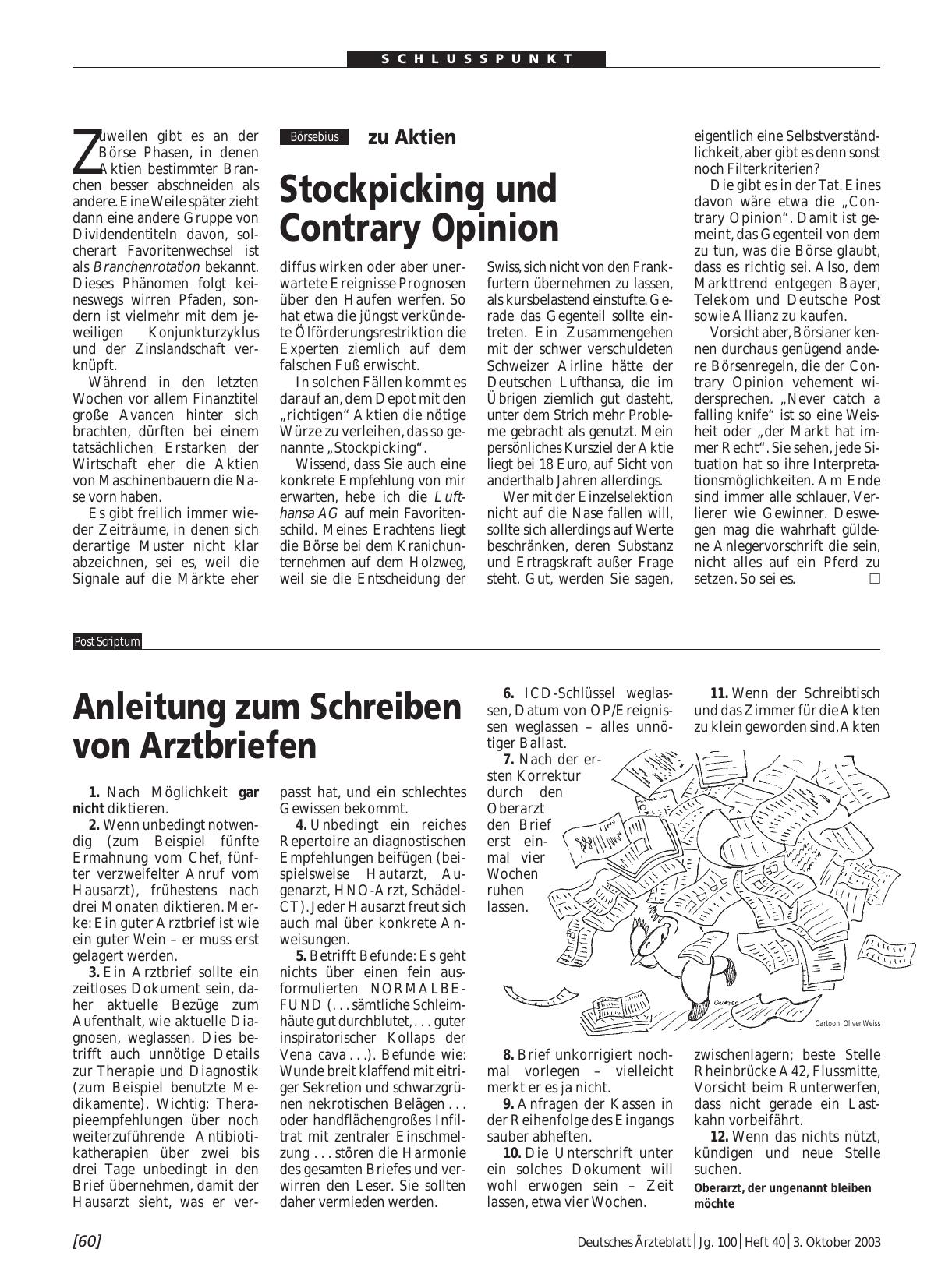 Vorschauseite 1: zu Aktien: Stockpicking und Contrary Opinion
