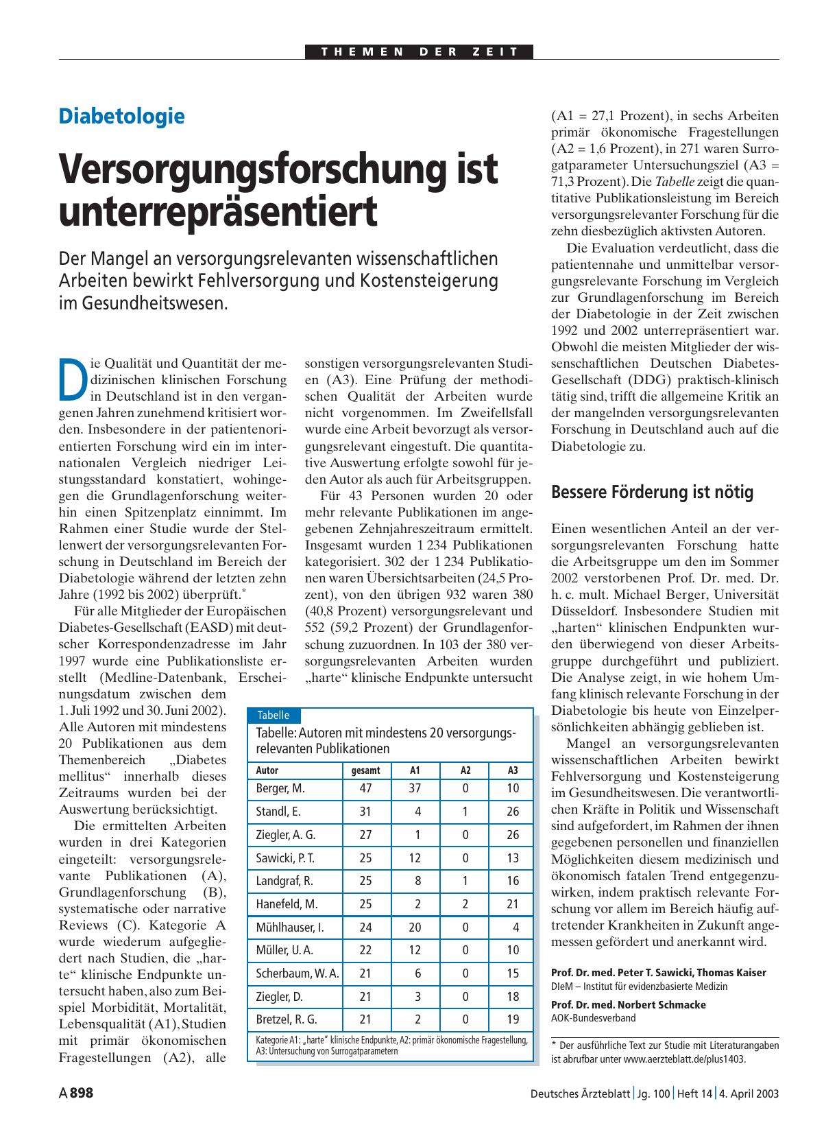 Vorschauseite 1: Diabetologie: Versorgungsforschung ist unterrepräsentiert