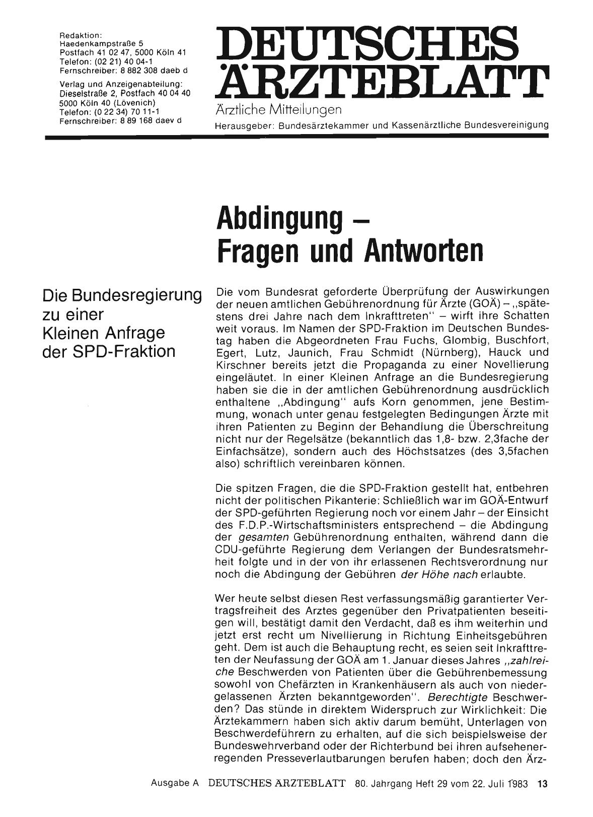 Vorschauseite 1: Abdingung — Fragen und Antworten: Die Bundesregierung zu einer Kleinen Anfrage der SPD-Fraktion