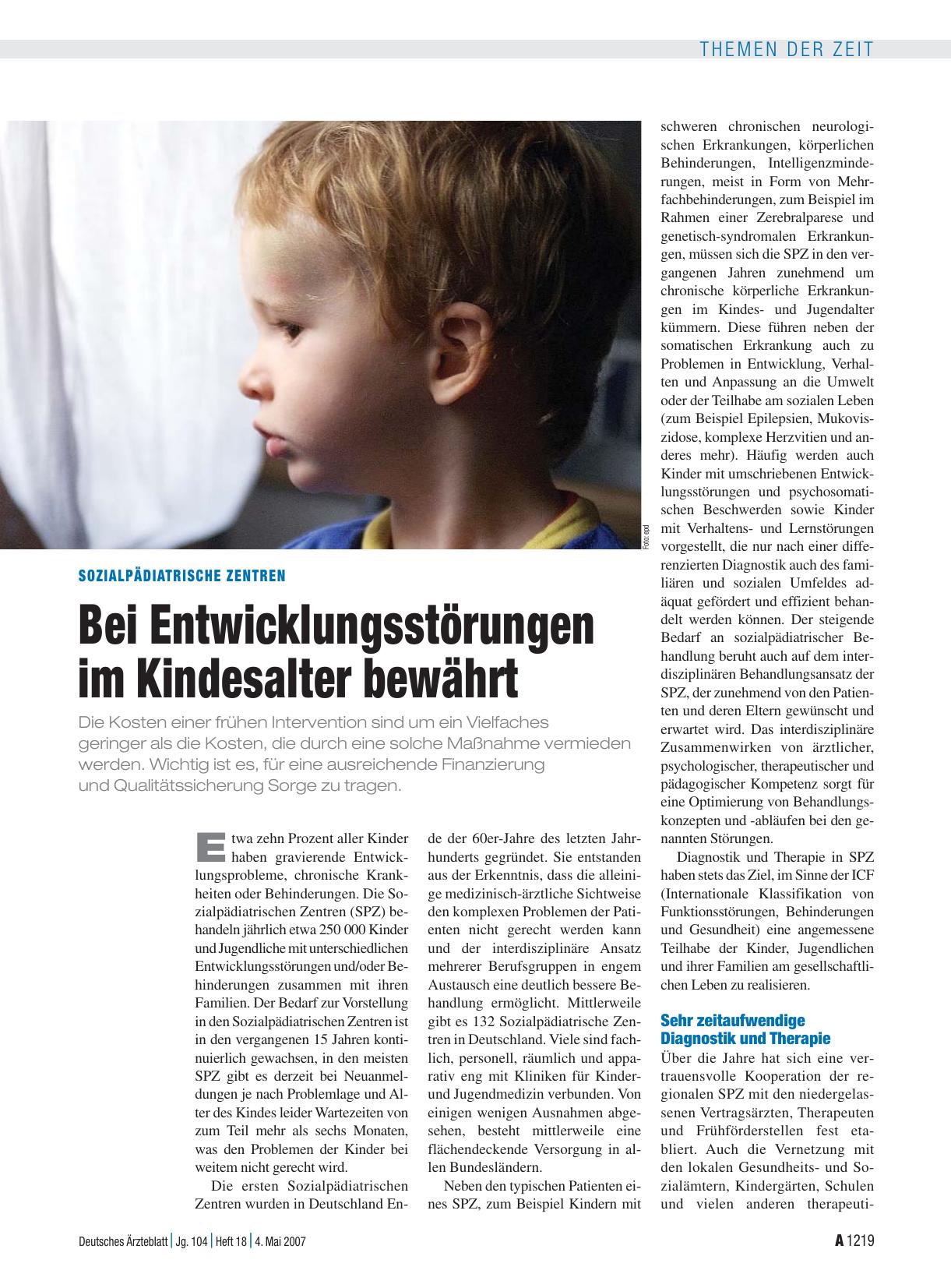 Vorschauseite 1: Sozialpädiatrische Zentren: Bei Entwicklungsstörungen im Kindesalter bewährt