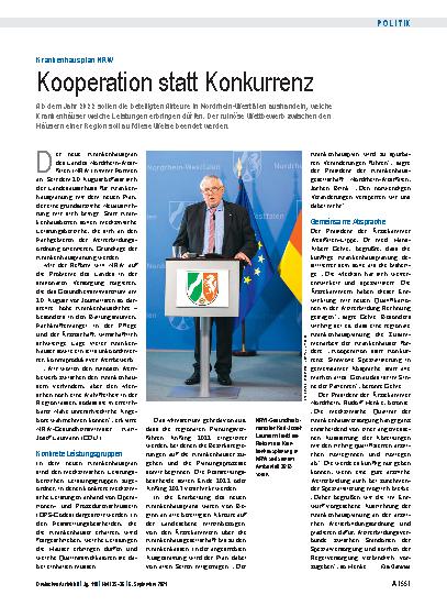 Vorschauseite 1: Krankenhausplan NRW: Kooperation statt Konkurrenz