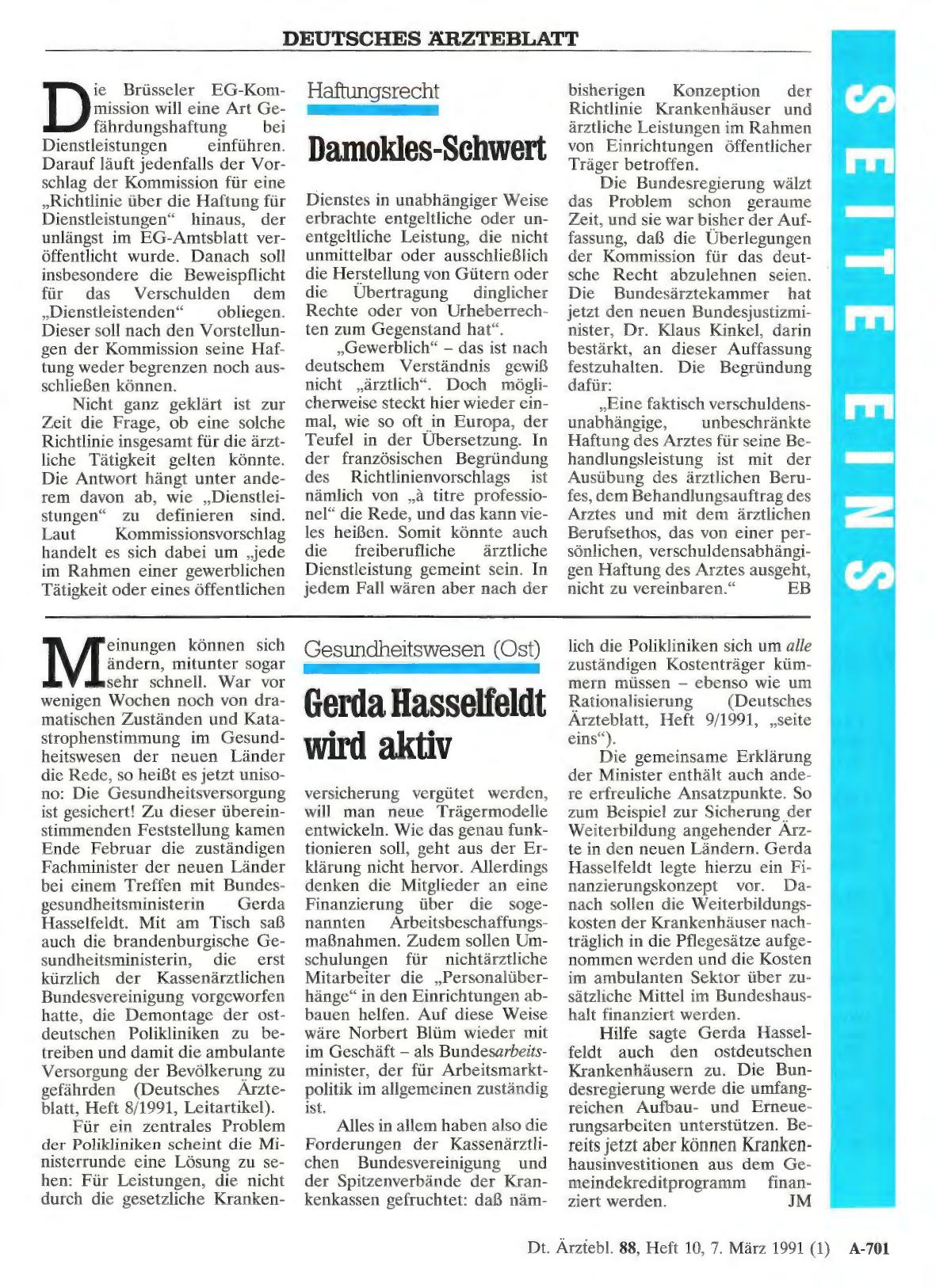 Vorschauseite 1: Gesundheitswesen (Ost): Gerda Hasselfeldt wird aktiv