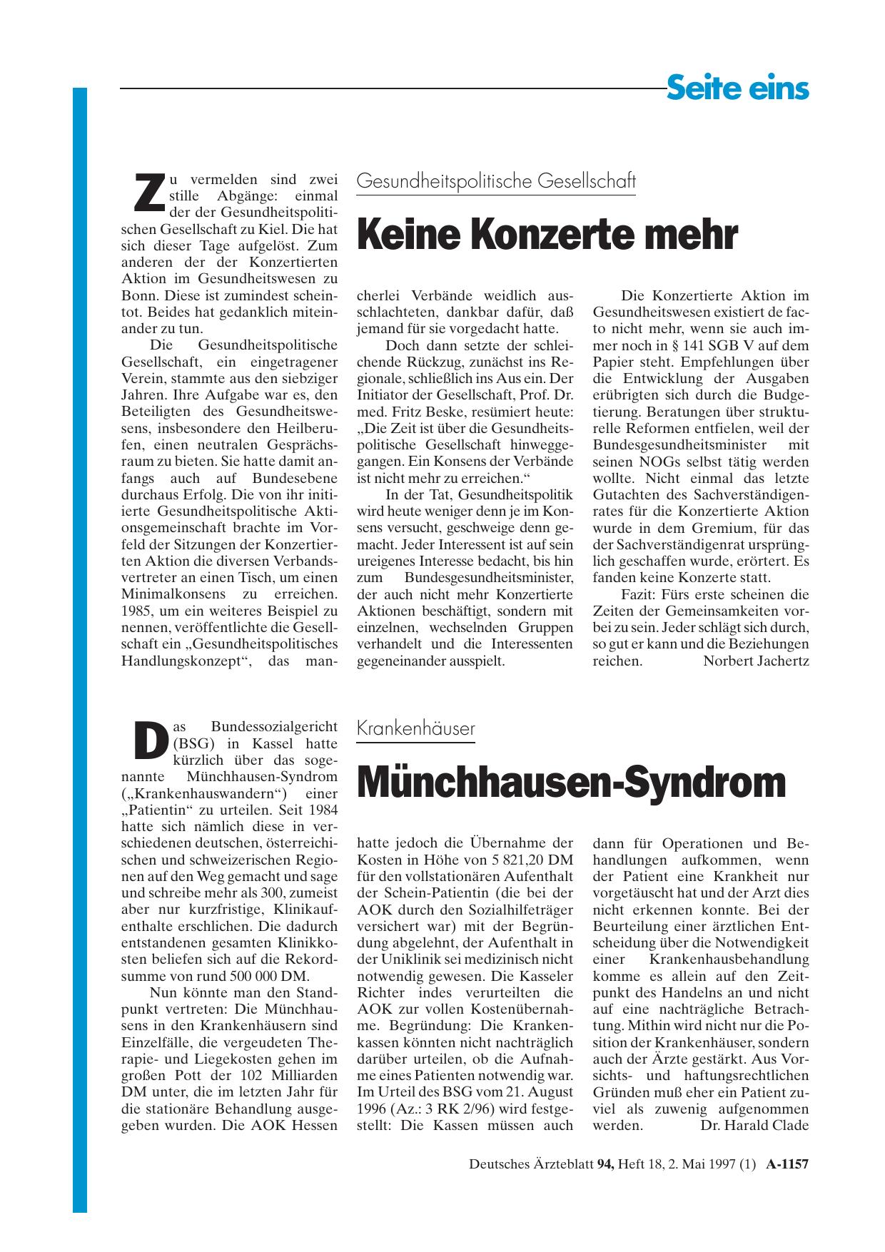 Vorschauseite 1: Krankenhäuser: Münchhausen-Syndrom