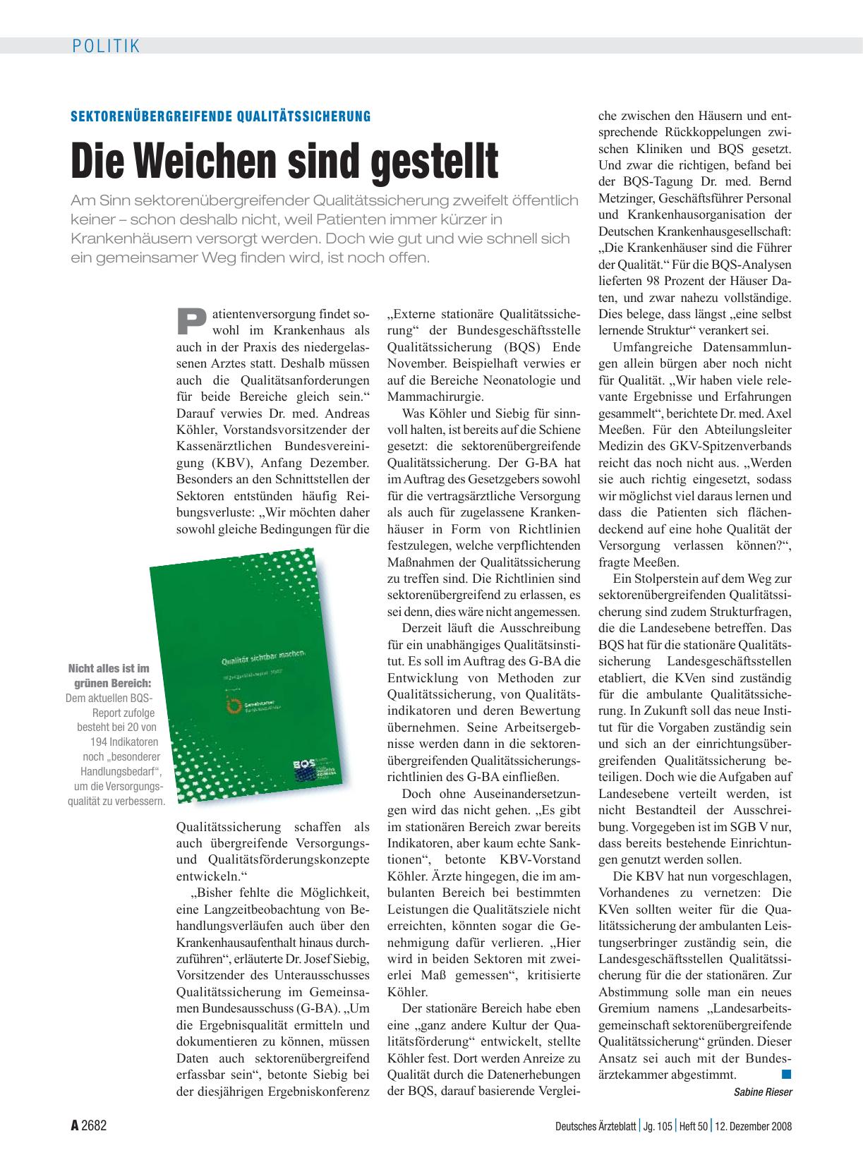 Vorschauseite 1: Sektorenübergreifende Qualitätssicherung: Die Weichen sind gestellt