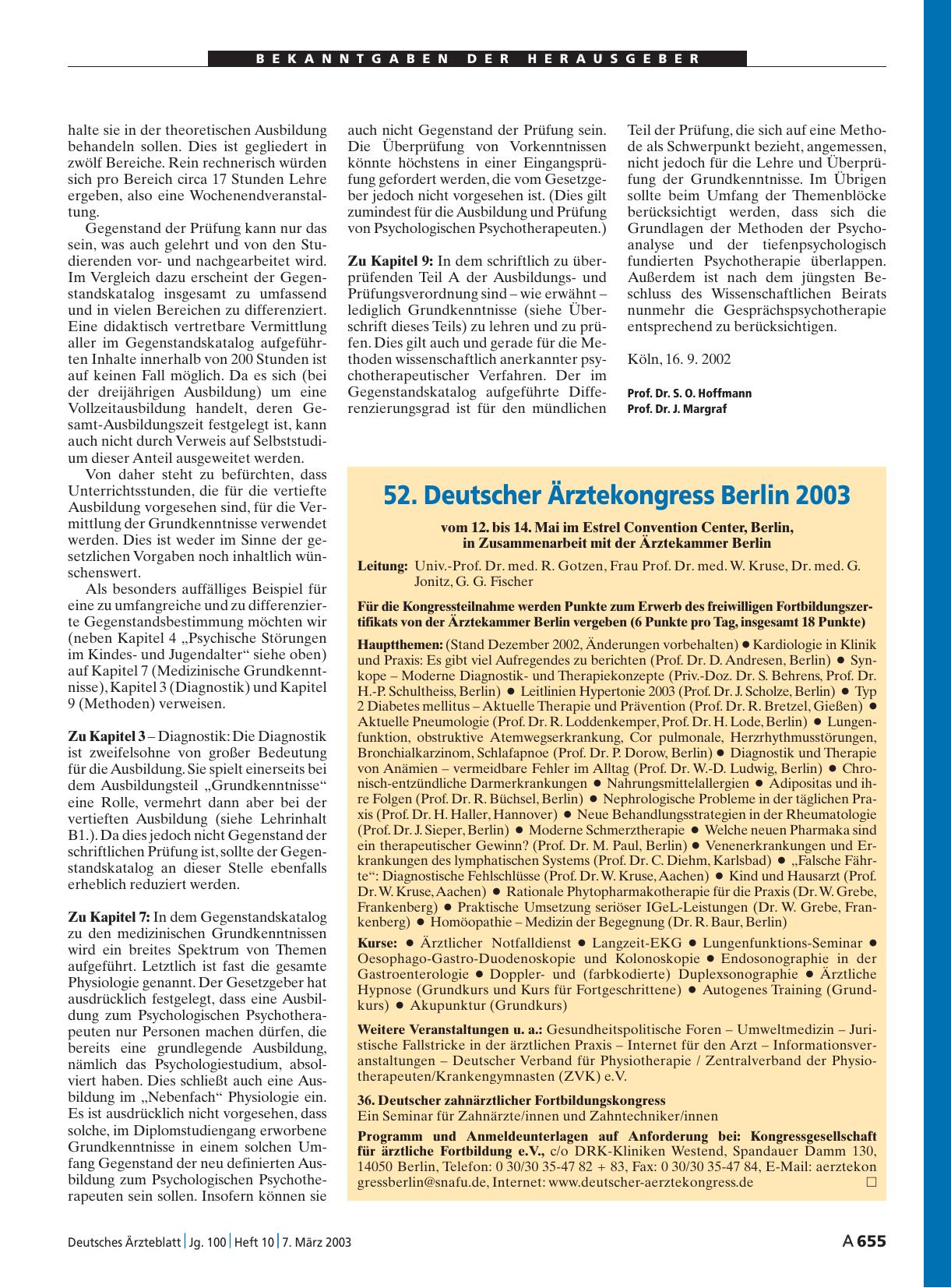 Vorschauseite 1: 52. Deutscher Ärztekongress Berlin 2003