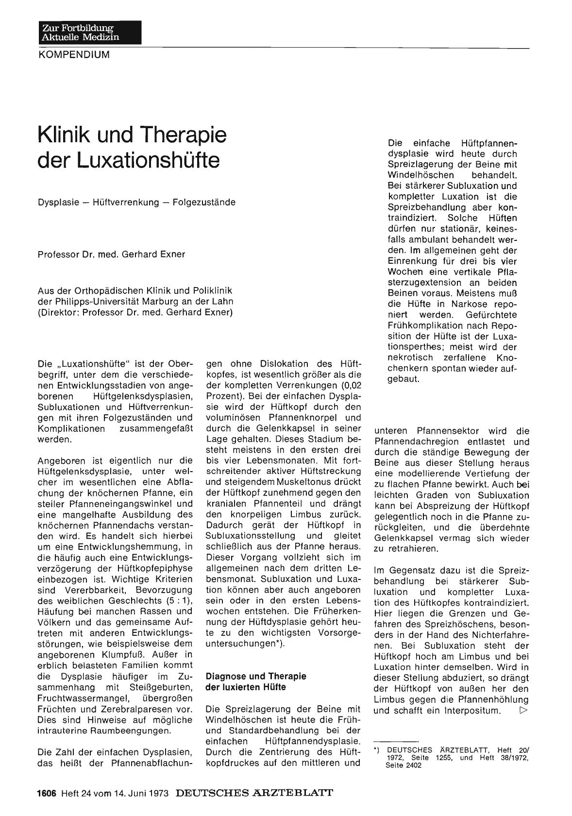 Vorschauseite 1: Klinik und Therapie der Luxationshüfte: Dysplasie — Hüftverrenkung — Folgezustände