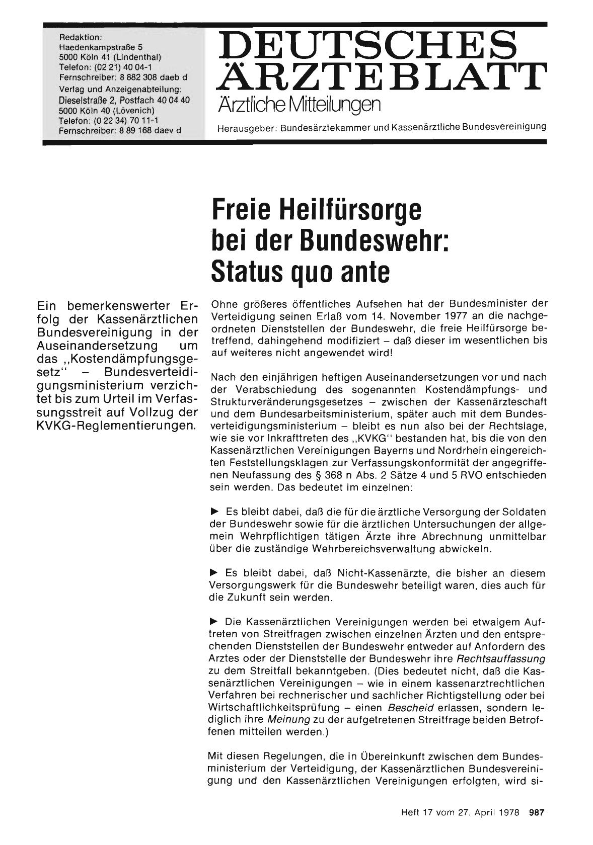 Vorschauseite 1: Freie Heilfürsorge bei der Bundeswehr: Status quo ante