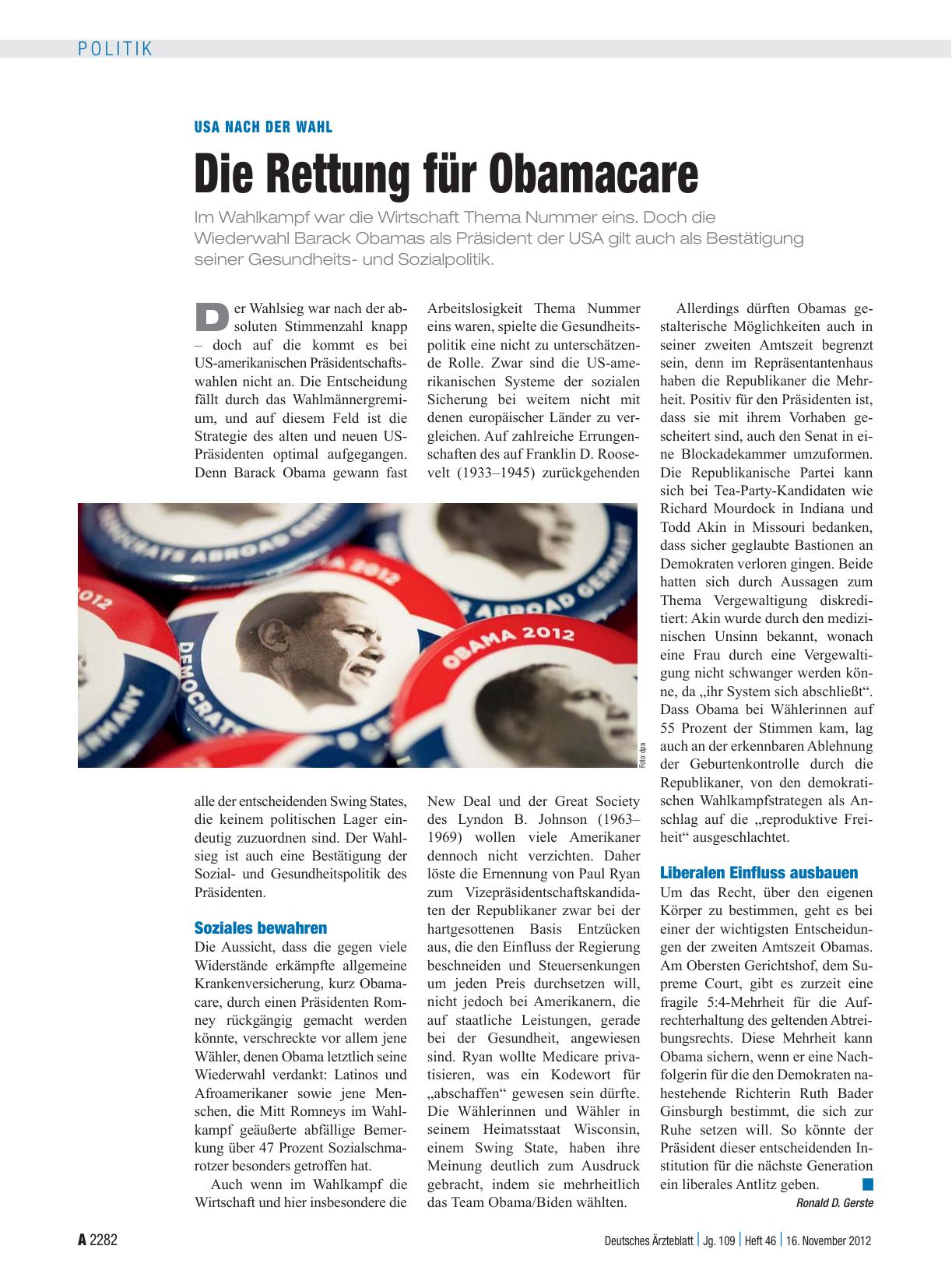 Vorschauseite 1: USA nach der Wahl: Die Rettung für Obamacare