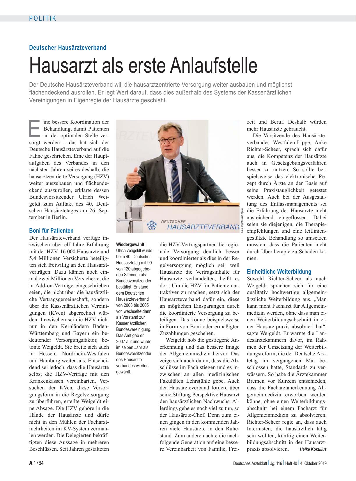 Vorschauseite 1: Deutscher Hausärzteverband: Hausarzt als erste Anlaufstelle