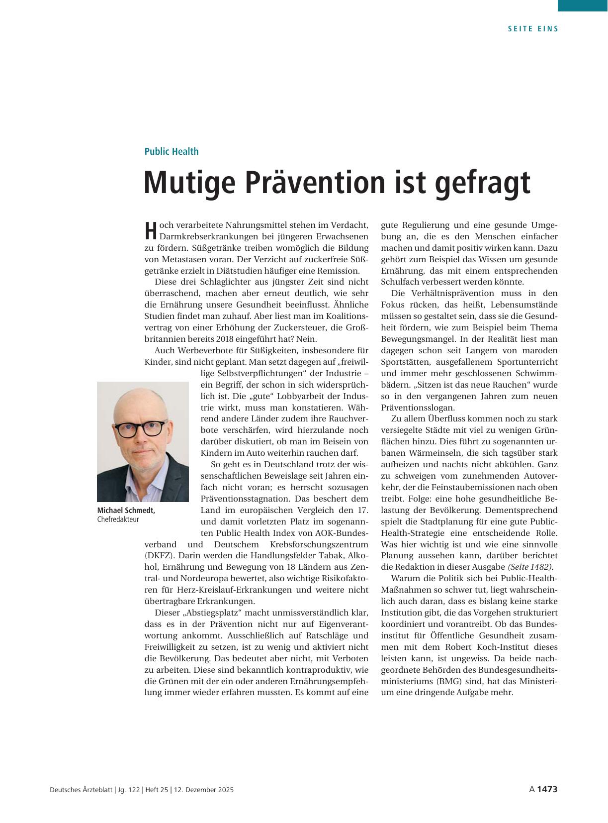 Vorschauseite 1: Public Health: Mutige Prävention ist gefragt