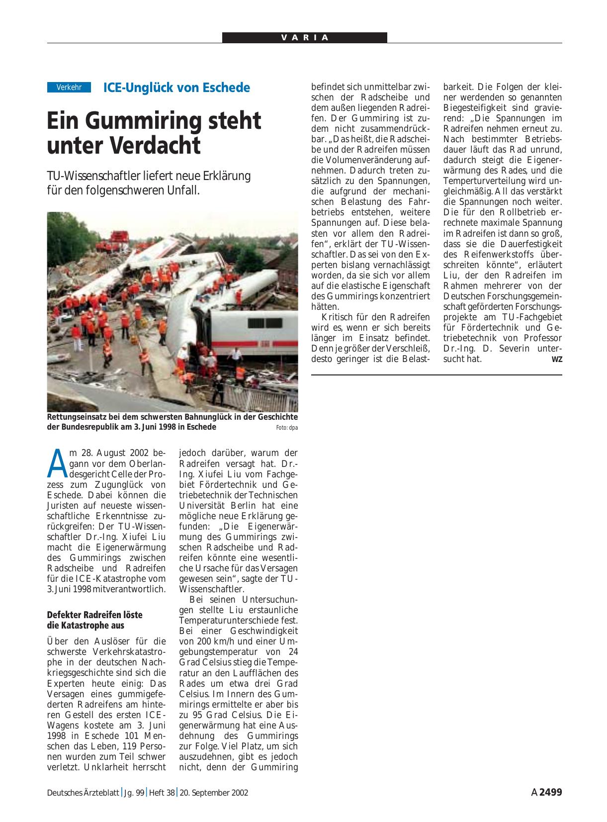 Vorschauseite 1: ICE-Unglück von Eschede: Ein Gummiring steht unter Verdacht