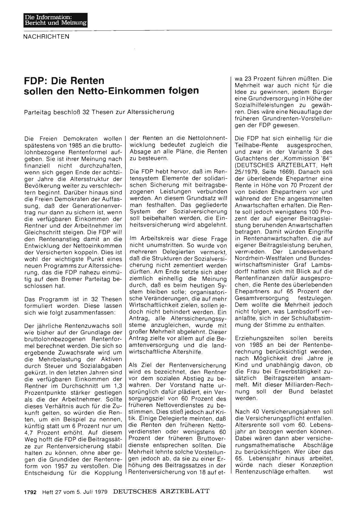 Vorschauseite 1: FDP: Die Renten sollen den Netto-Einkommen folgen