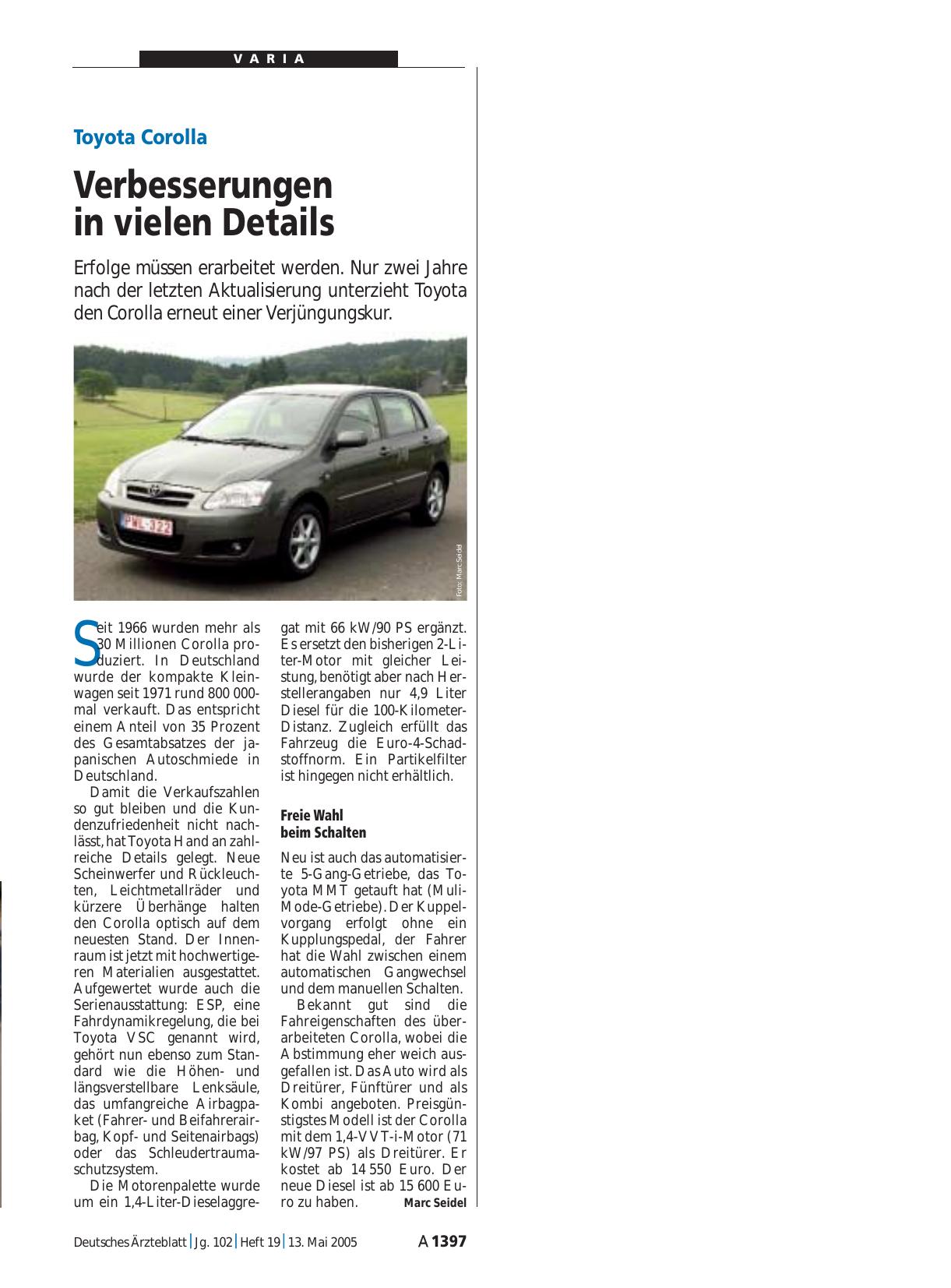Vorschauseite 1: Toyota Corolla: Verbesserungen in vielen Details
