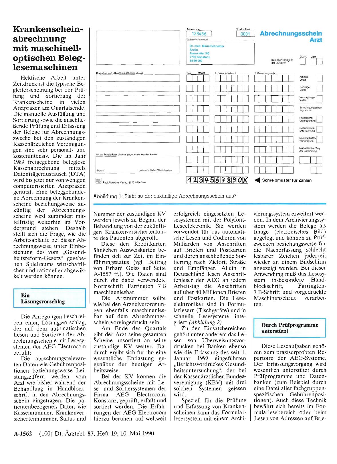 Vorschauseite 1: Krankenscheinabrechnung mit maschinell-optischen Beleglesemaschinen