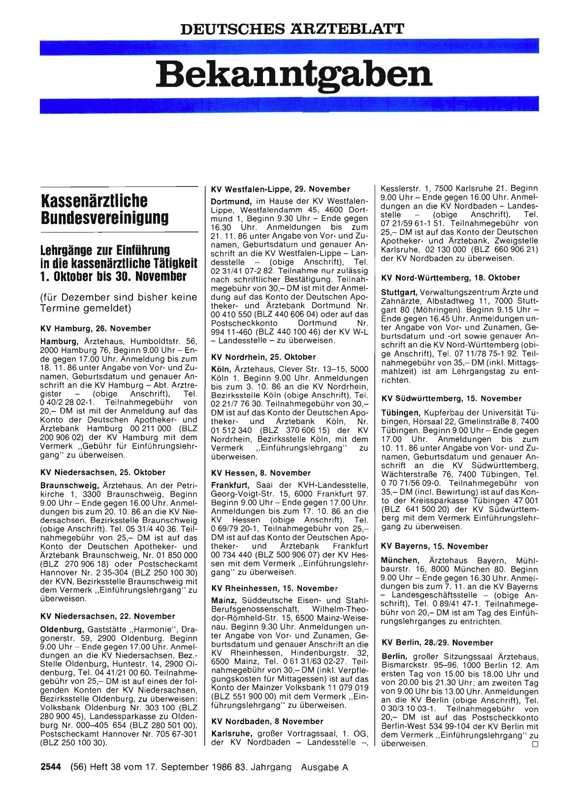 Vorschauseite 1: Lehrgänge zur Einführung in die kassenärztliche Tätigkeit 1. Oktober bis 30. November