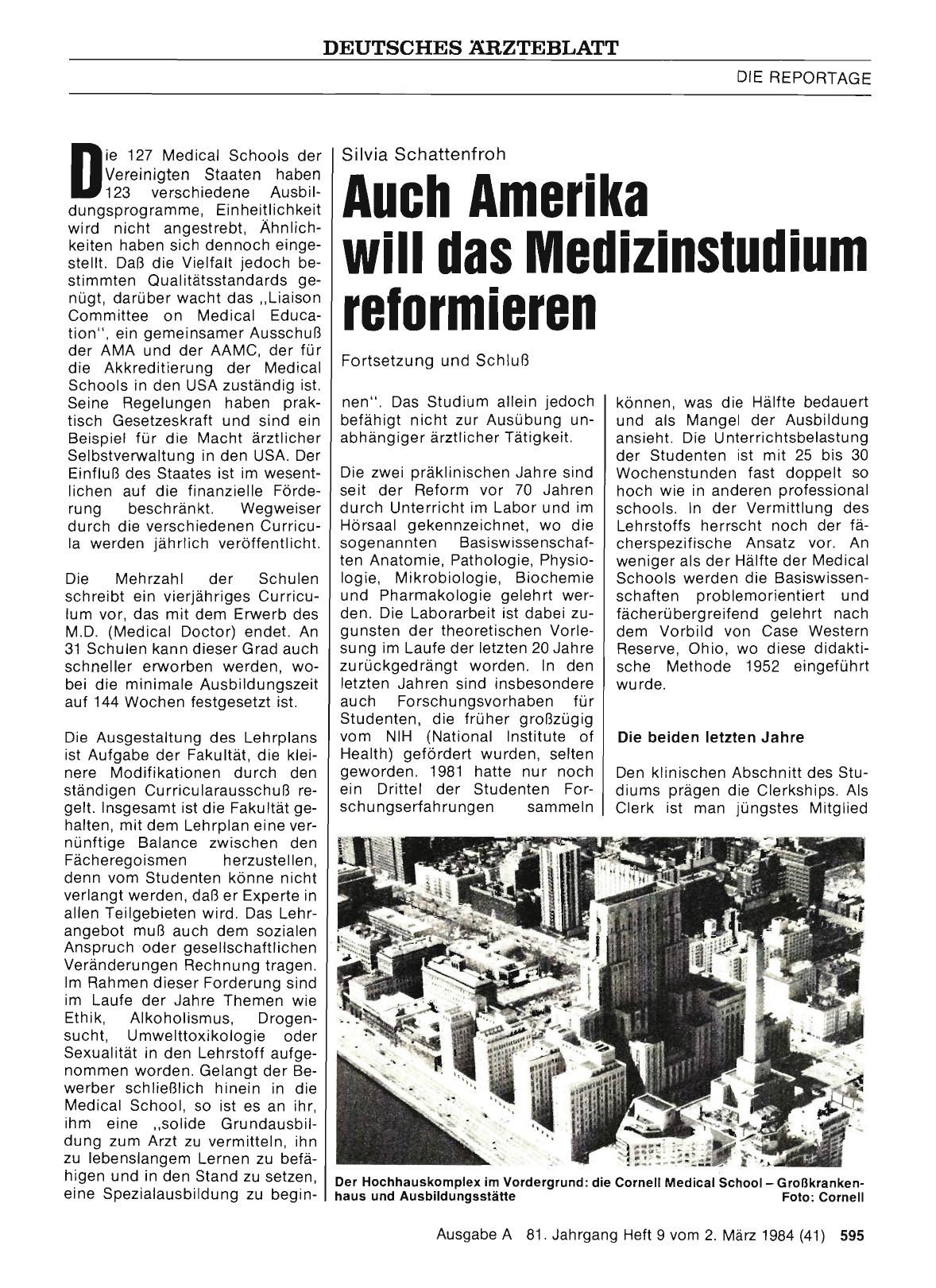 Vorschauseite 1: Auch Amerika will das Medizinstudium reformieren