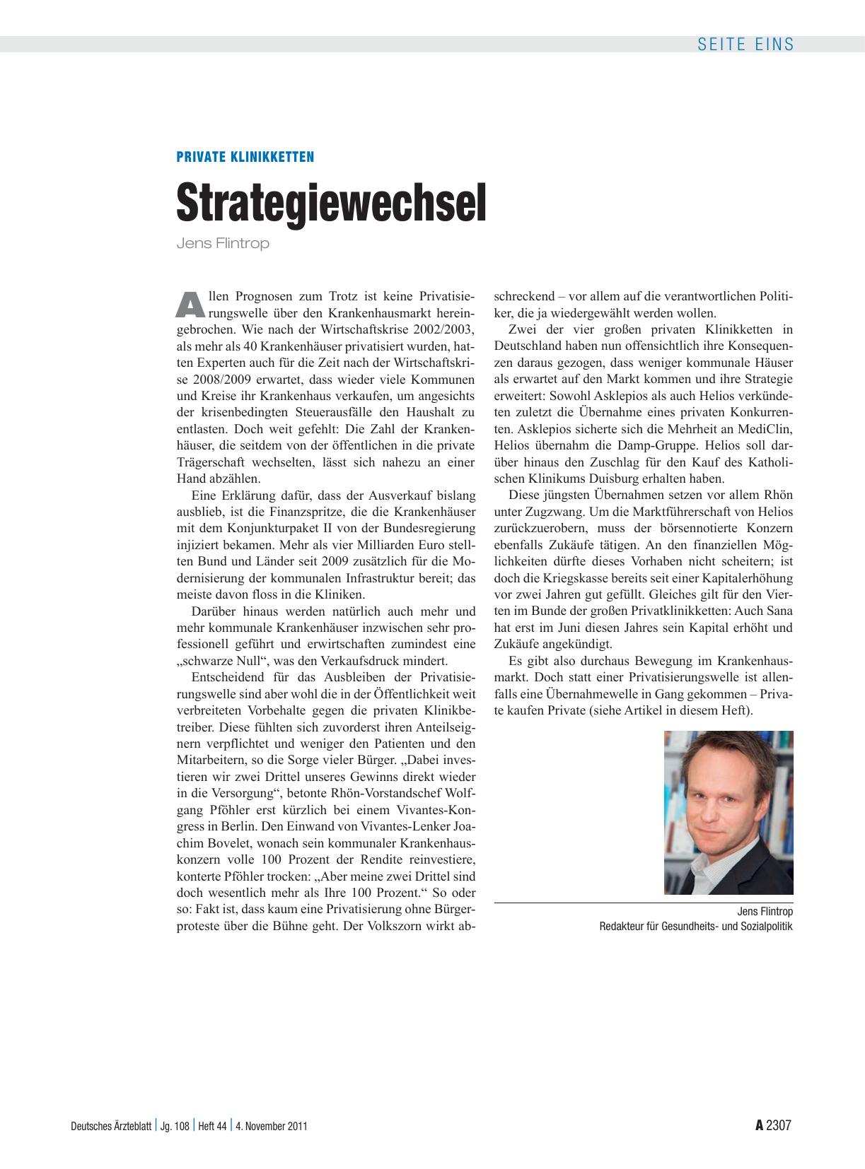 Vorschauseite 1: Private Klinikketten: Strategiewechsel