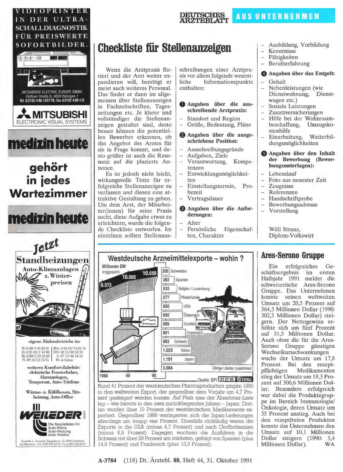 Vorschauseite 1: Westdeutsche Arzneimittelexporte — wohin?