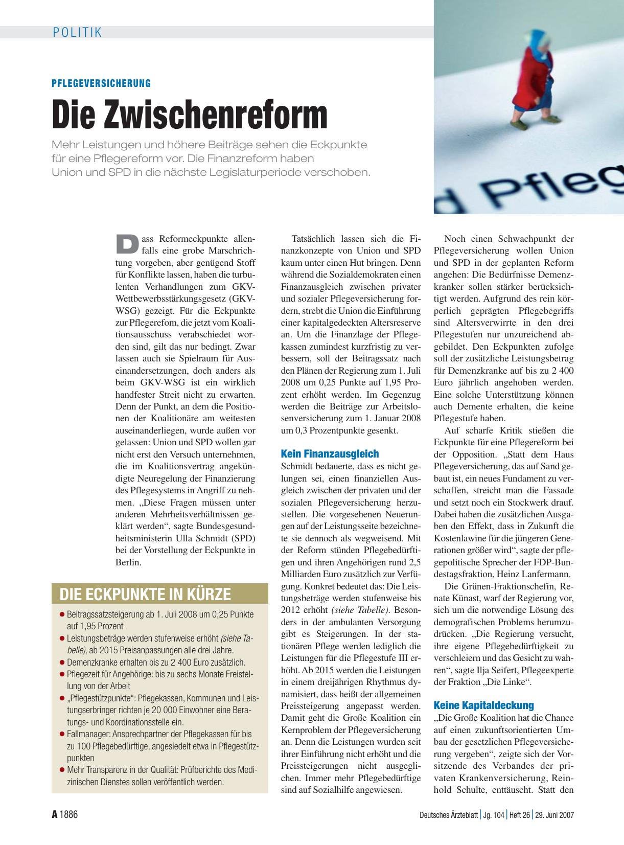 Vorschauseite 1: Pflegeversicherung: Die Zwischenreform