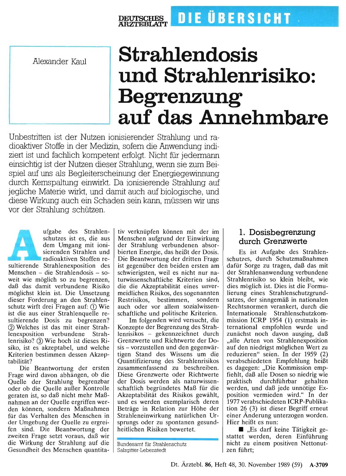 Vorschauseite 1: Strahlendosis und Strahlenrisiko: Begrenzung auf das Annehmbare