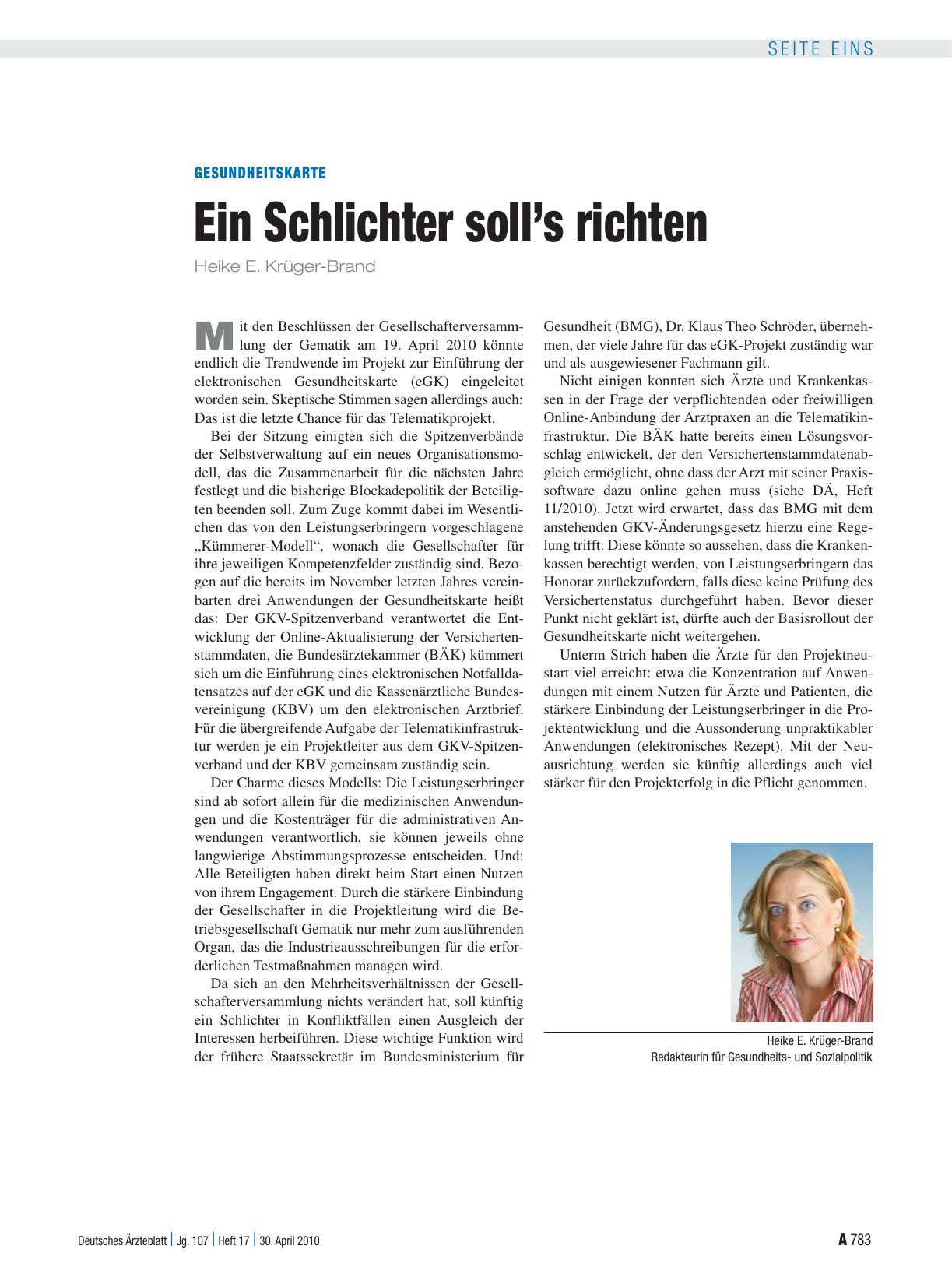 Vorschauseite 1: Gesundheitskarte: Ein Schlichter soll’s richten