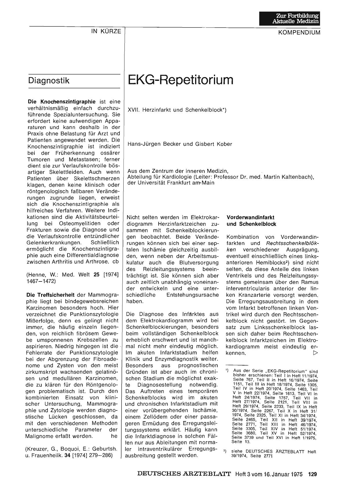 Vorschauseite 1: EKG-Repetitorium: XVII. Herzinfarkt und Schenkelblock