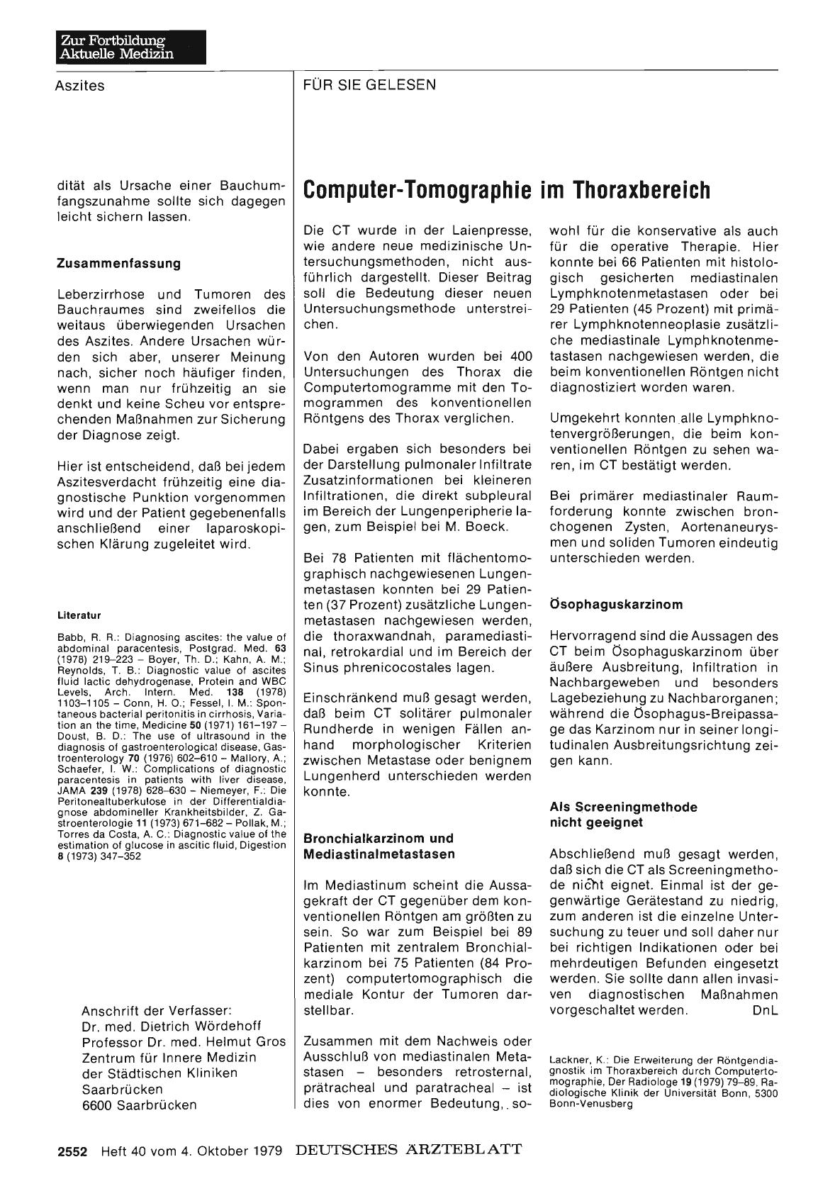 Vorschauseite 1: Computer-Tomographie im Thoraxbereich