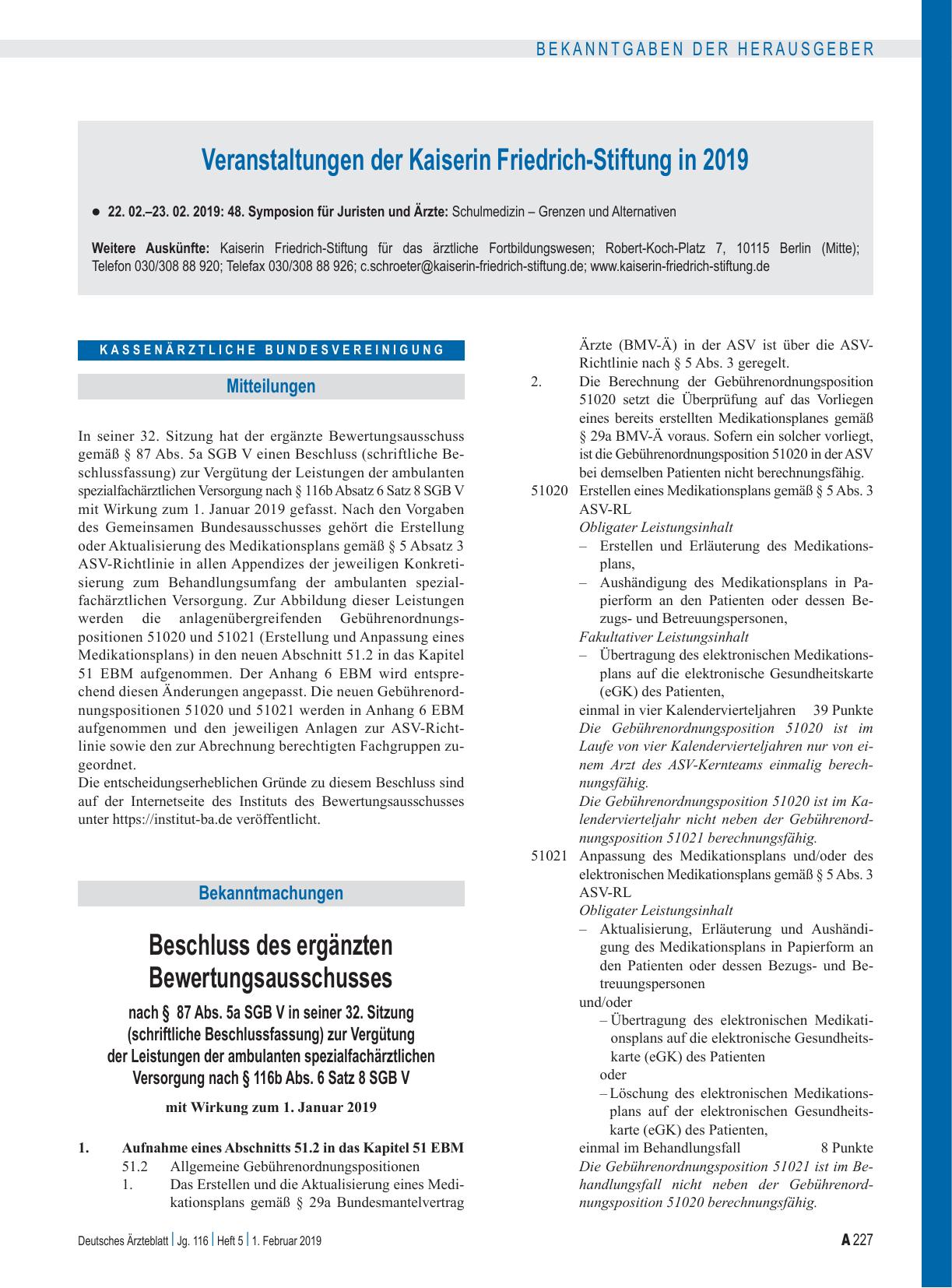 Vorschauseite 1: Beschluss des ergänzten Bewertungsausschusses nach § 87 Abs. 5a SGB V in seiner 32. Sitzung (schriftliche Beschlussfassung) zur Vergütung der Leistungen der ambulanten spezialfach…