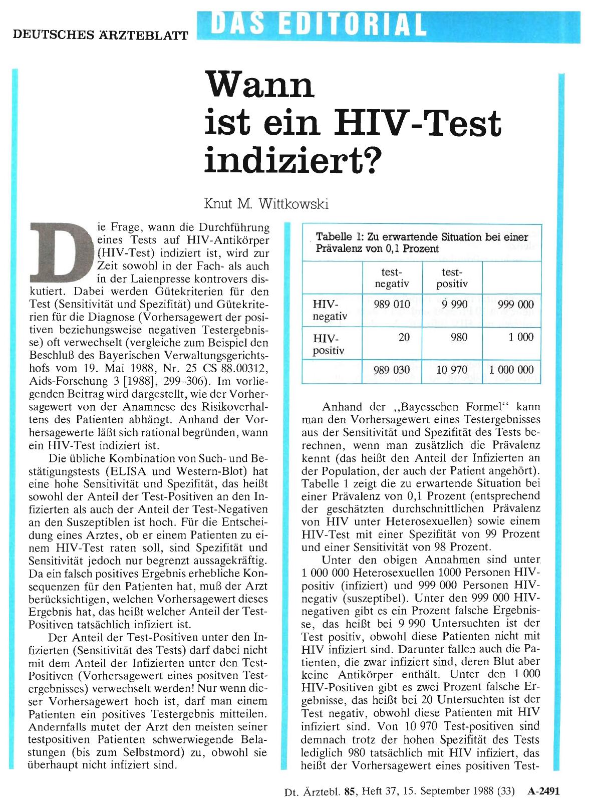 Vorschauseite 1: Wann ist ein HIV-Test indiziert?