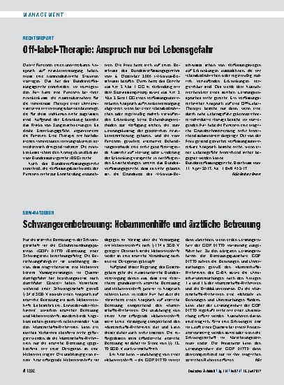 Vorschauseite 1: Rechtsreport: Off-label-Therapie: Anspruch nur bei Lebensgefahr