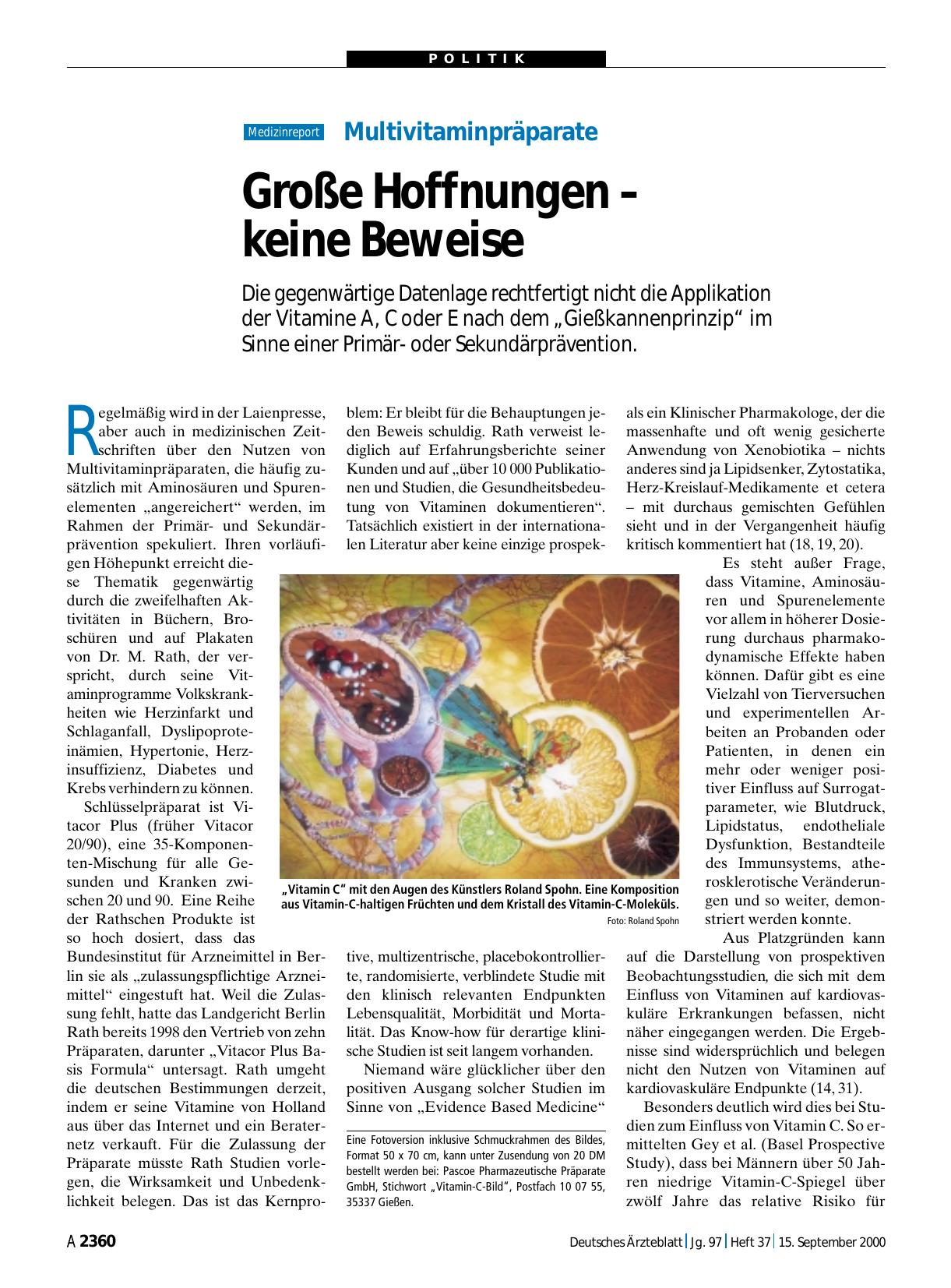 Vorschauseite 1: Multivitaminpräparate: Große Hoffnungen – keine Beweise