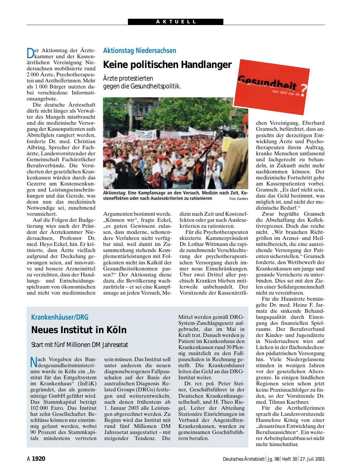 Vorschauseite 1: Aktionstag Niedersachsen: Keine politischen Handlanger